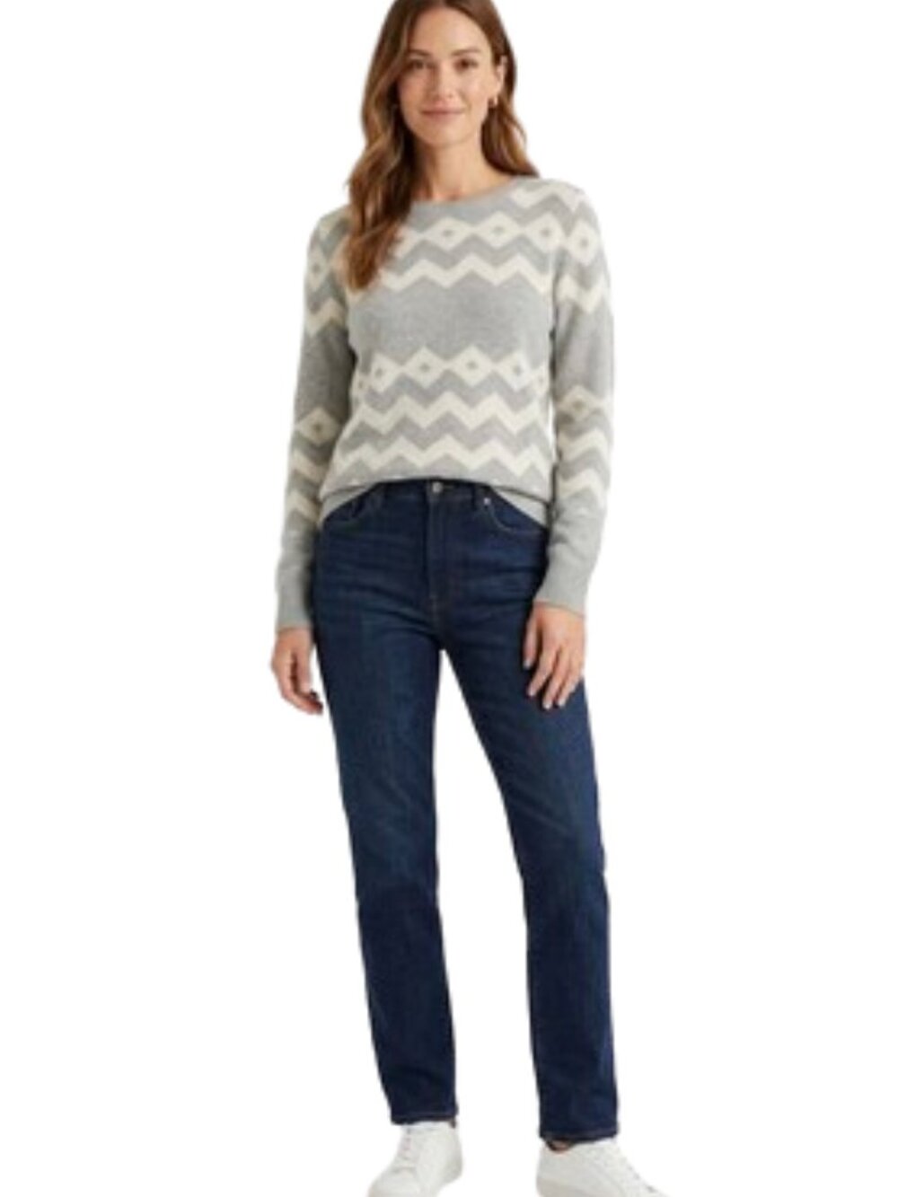 G.H. Bass & Co. Grey & White Chevron Diamond Knit Sweater Cotton Blend, size L
